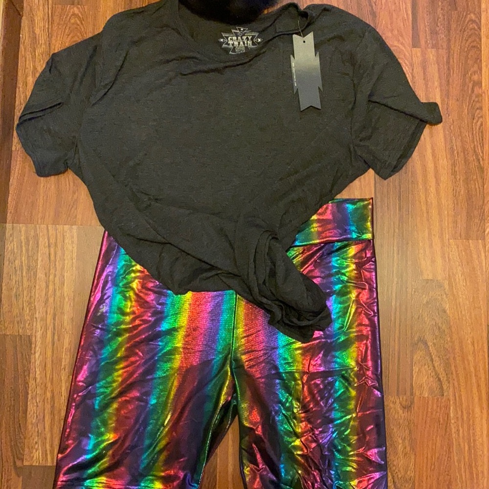 Crazy train top and biker shorts